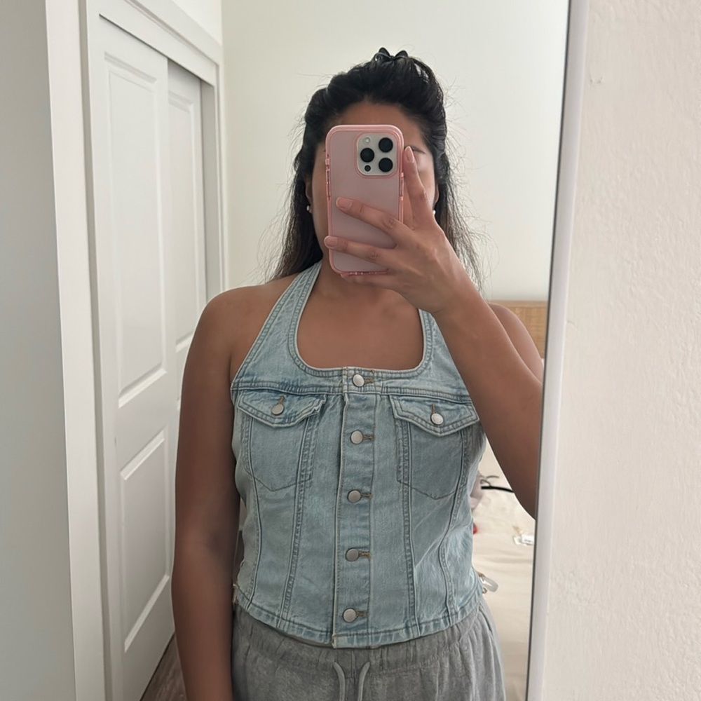 Light Blue Denim Halter Top